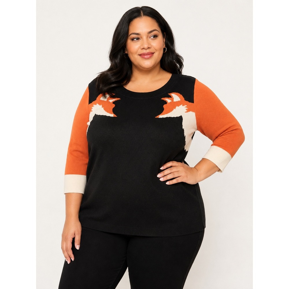 Unique Vintage Fox Knit Sweater Plus Size 4X/5X Cottagecore Fall Autumn Eclectic